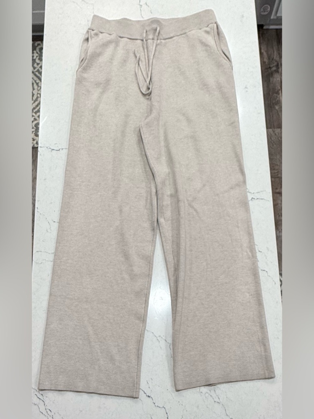 Cyrus Neutral Beige Knit Wide-Leg Pants Medium